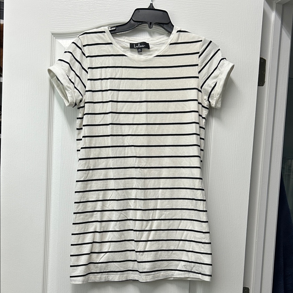 Lulu's Cream and Black Striped Mini Dress